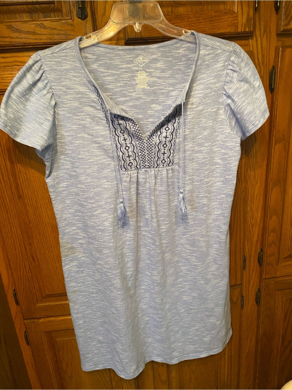 St. John's Bay Light Blue Embroidered V-Neck Mini Dress
